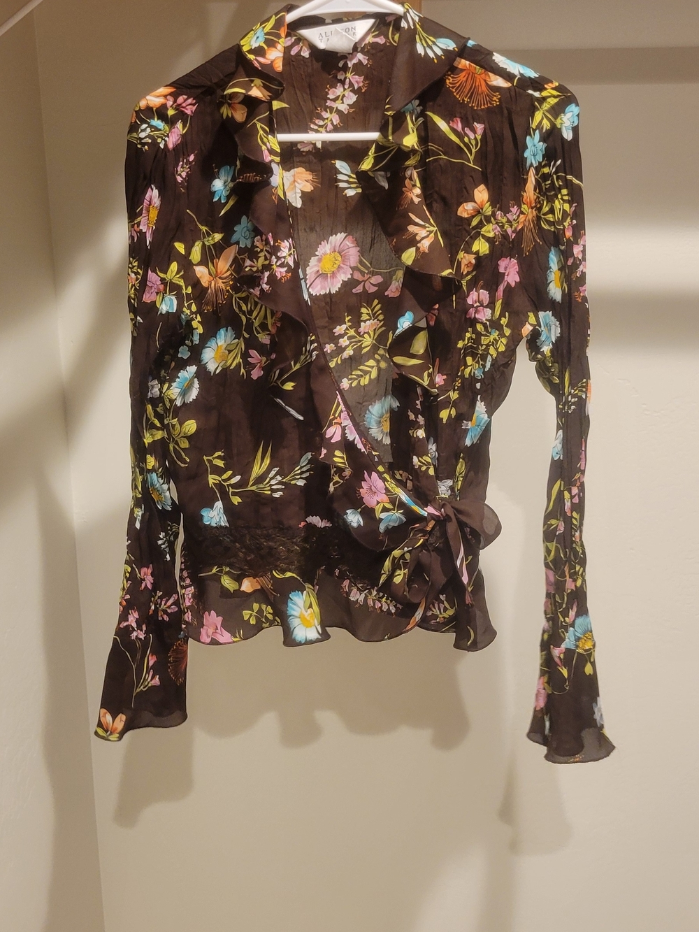 Floral Wrap Blouse - Brown Multi